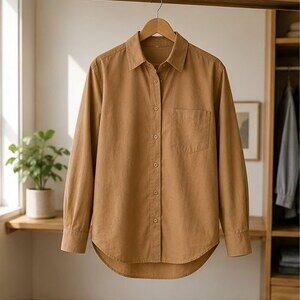 Camel Poplin Button Down Shirt